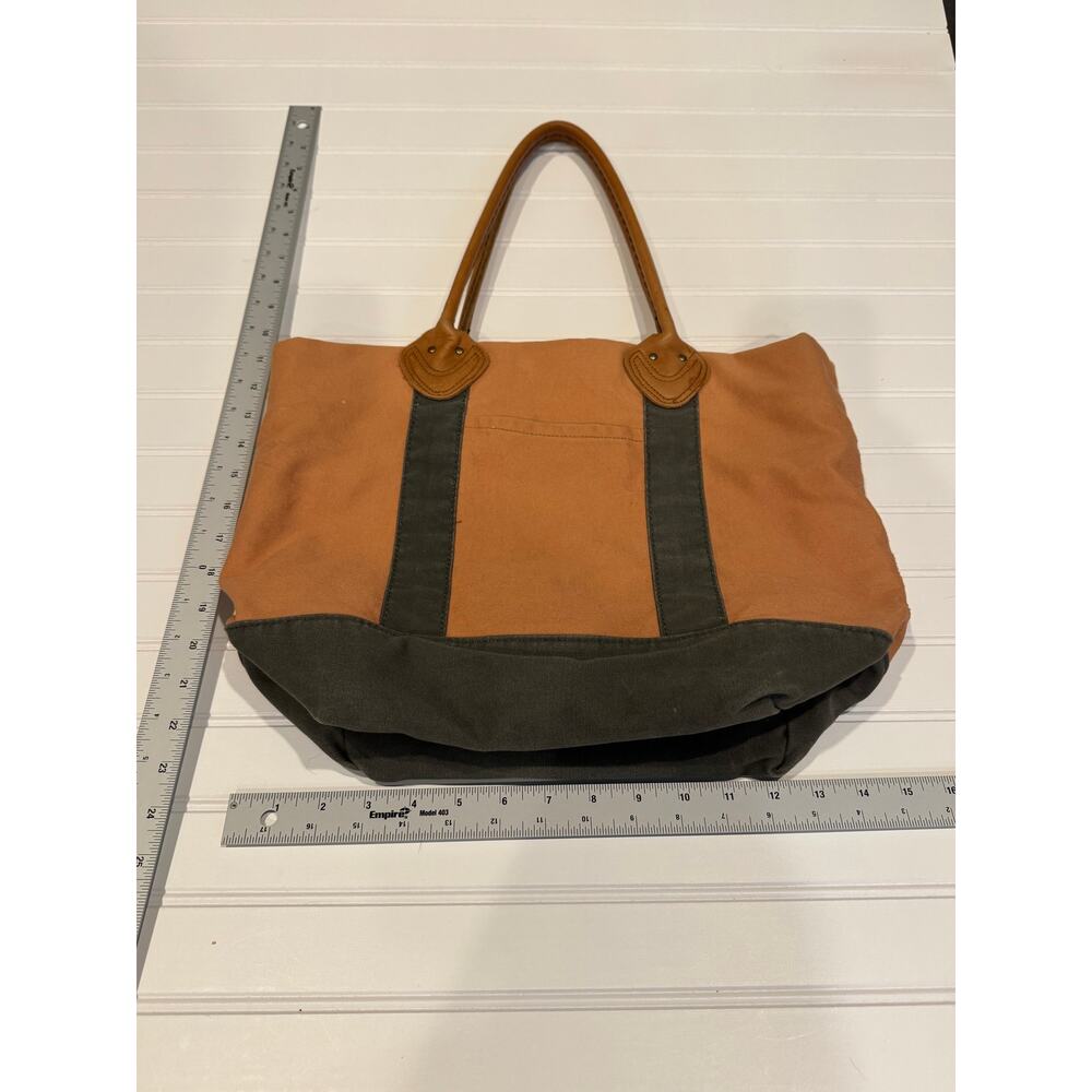 L.L. Bean Leather Handles Boat Tote Bag Canvas Plaid Brown Green Vintage 90s - Picture 7 of 7